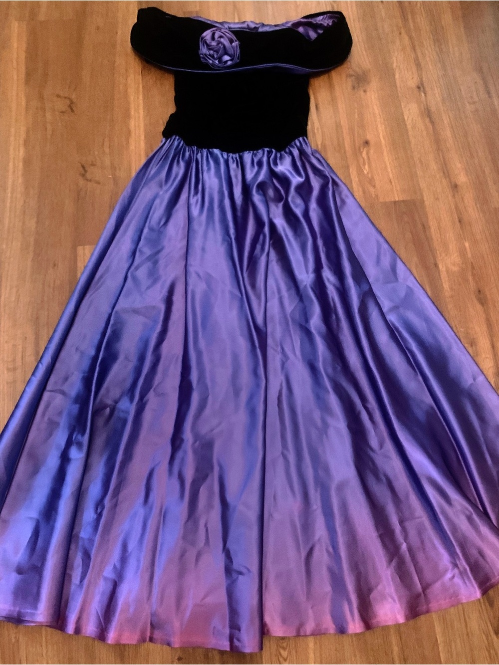 Vintage Alyce Designs Purple Velvet-Top Satin Maxi Party Dress